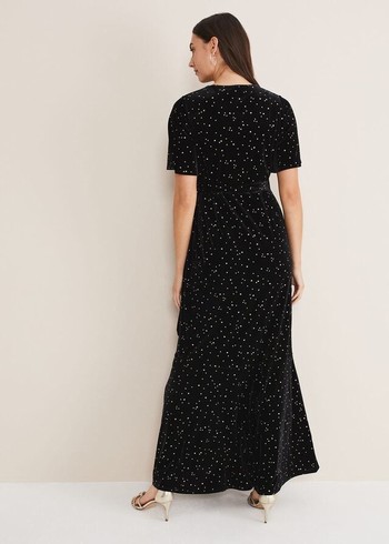 Phase Eight Holly Velvet Star Wrap Dress Black Canada | RXZEVS-345